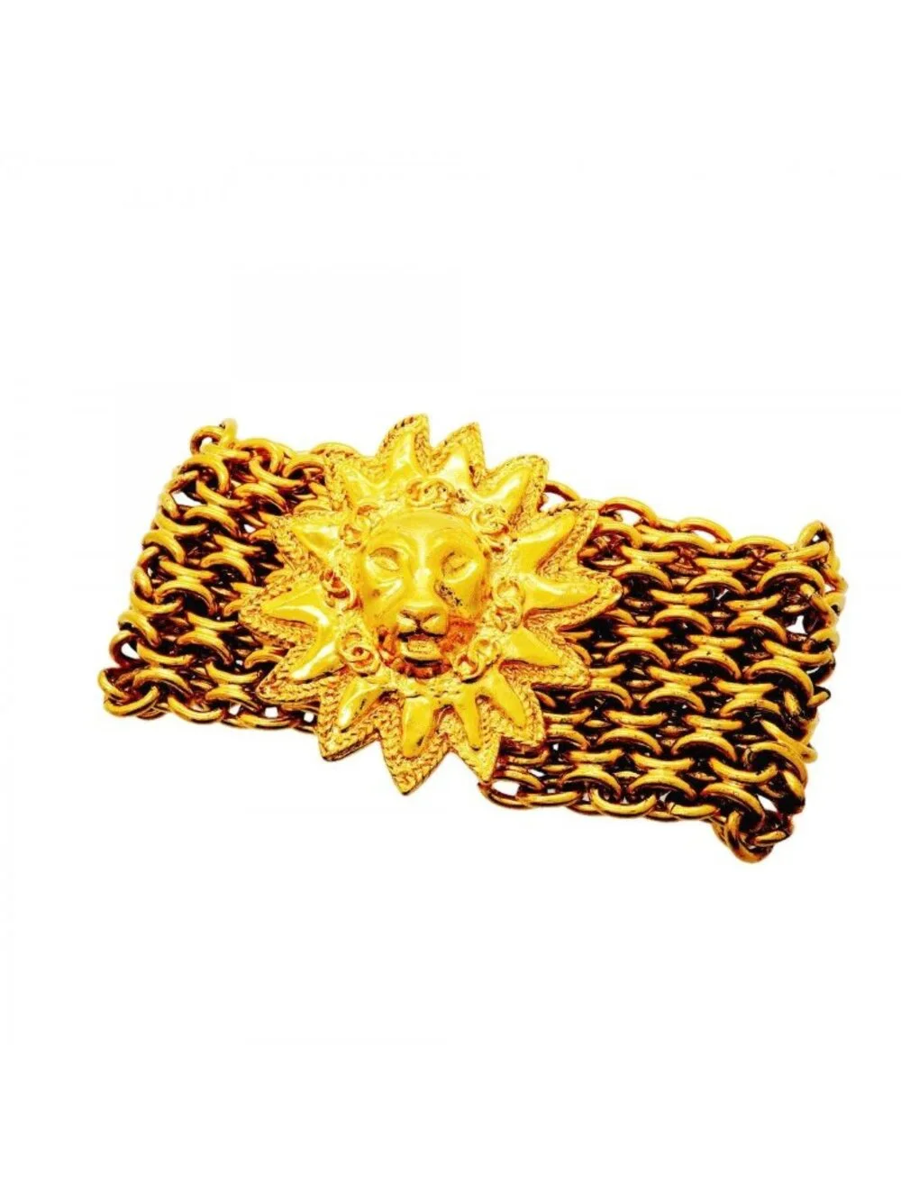 Chanel Bracelet Vintage CC Logo Lion Motif Gold Plated